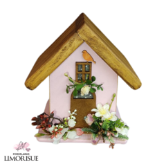 Casinha Potiche Rosa em Madeira 15cm . - comprar online
