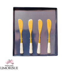 Conjunto 4 Espátulas de aço inox Dourado com cabo de Cerâmica Branco . wolff