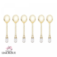 Conjunto 6 Colheres de Café de Zamac Crystal Dourado 11cm - Wolff