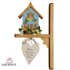 Placa Casinha Decorativa Azul ( Deus abençoe Nosso Lar ) .47cm X 28cm.
