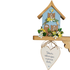 Placa Casinha Decorativa Azul ( Deus abençoe Nosso Lar ) .47cm X 28cm. - Limorisue Porcelanas