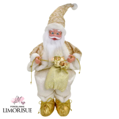 Papai Noel Sentado Musical 40cm, Creme / Dourado.