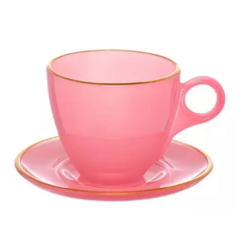 Conjunto 4 Xícaras com Pires 85ml Vidro Rosa Hauskraft. - comprar online