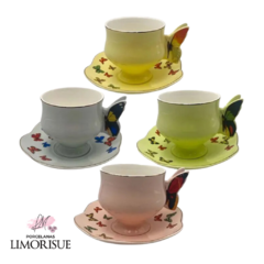 Conjunto de Xícaras de Chá em Porcelana Papillon com 8 Peças 200ml L`Hermitage.