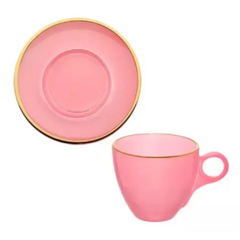 Conjunto Jogo 4 Xícaras de chá 170ml com a borda dourada de Cristal Premium Rosa. na internet
