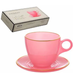 Conjunto Jogo 4 Xícaras de chá 170ml com a borda dourada de Cristal Premium Rosa. - Limorisue Porcelanas