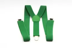 Suspensório unissex adulto e infantil com 3 pontos de fixação com ajuste de tamanho e presilha cromada composição em poliéster com elastano.