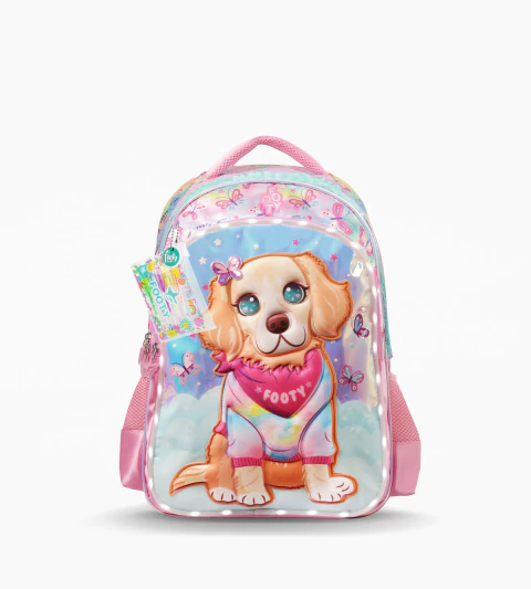 MOCHILA ESPALDA 18″ DOGGIE LOVE ROSA CON LUZ LED - comprar online