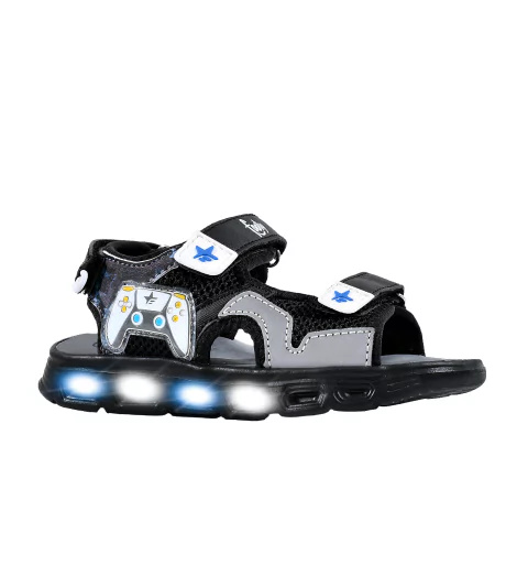 SANDALIA FOOTY JOYSTICK NEGRA CON LUCES LED (T.26-35)