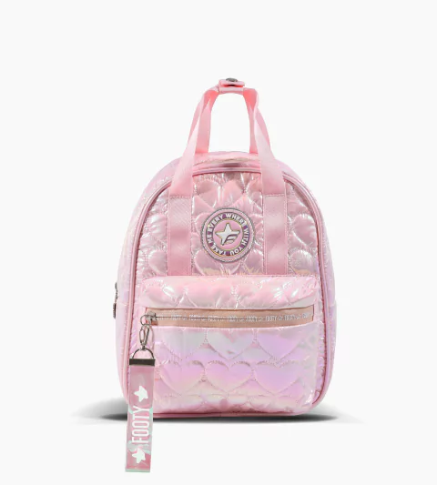 MOCHILITA PUFFY CORAZONES METALIZADA ROSA