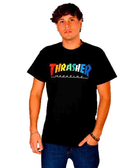 Remera Rainbow Arcoiris Negra Thrasher - comprar online