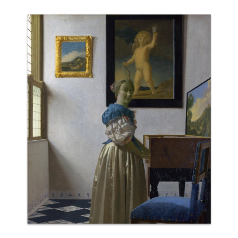 Joven de pie en una espineta