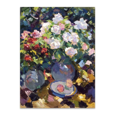 Rosas en jarron azul - comprar online