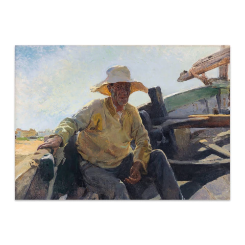 Viejo pescador en una barca