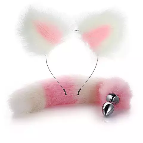 Kit Plug Anal com Rabo de Raposa e Tiara com Orelhas