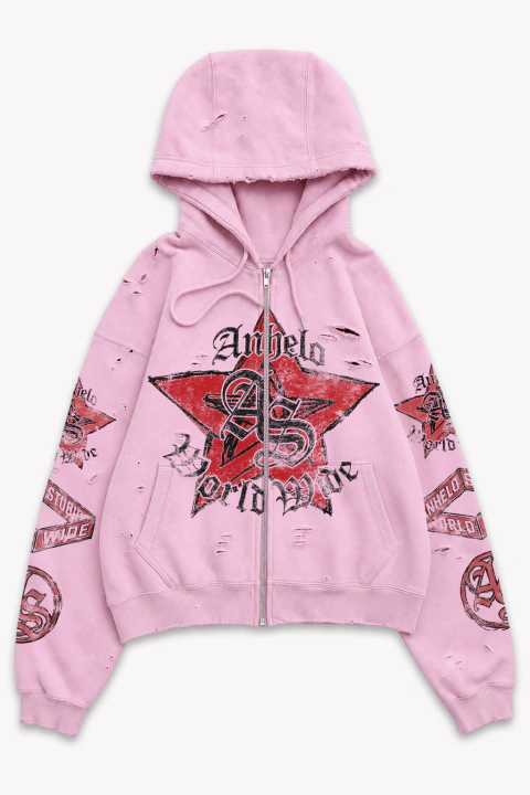 ZIP HOODIE "WORLDWIDE" [PINK]