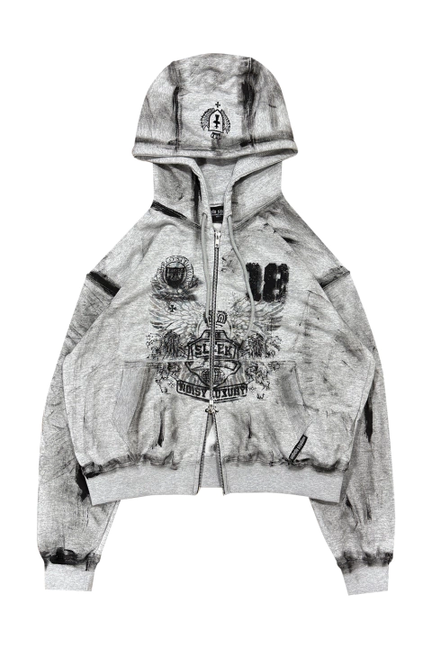 STAINED ZIP HOODIE [GREY] - comprar online