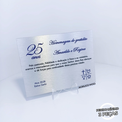 Placa Inox Escovado Para Homenagem Com Logo