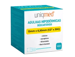AGULHA HIPODÉRMICA AMARELA 13mm x 0,3mm (30GX1/2) - CX 100 UND - UNIQMED