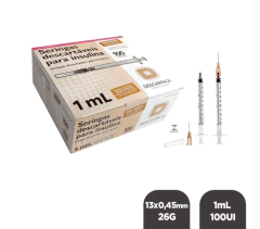 SERINGA INSULINA 1ML AGULHA 13X0,45 - CAIXA 100 UND