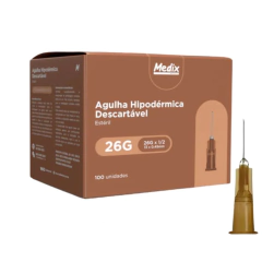 AGULHAS HIPODÉRMICA MARROM 13X0,45MM (26GX1/2) - CX 100 UND - MEDIX