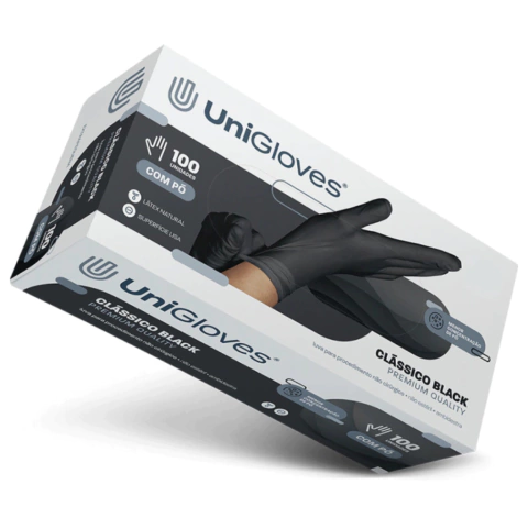 LUVA LÁTEX COM PÓ CLASSICO BLACK PREMIUM QUALITY - CX 100 UND. - comprar online