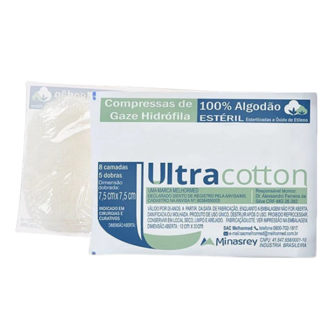 COMPRESSA DE GAZE 7,5X7,5 CM 13 FIOS C/10 UN. ESTERIL ULTRACOTTON