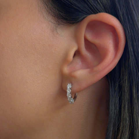 Argola Moissanite Cravejada Metade Raízes