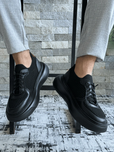 Tênis Casual Xavier em Knit Manhattan Preto Preto