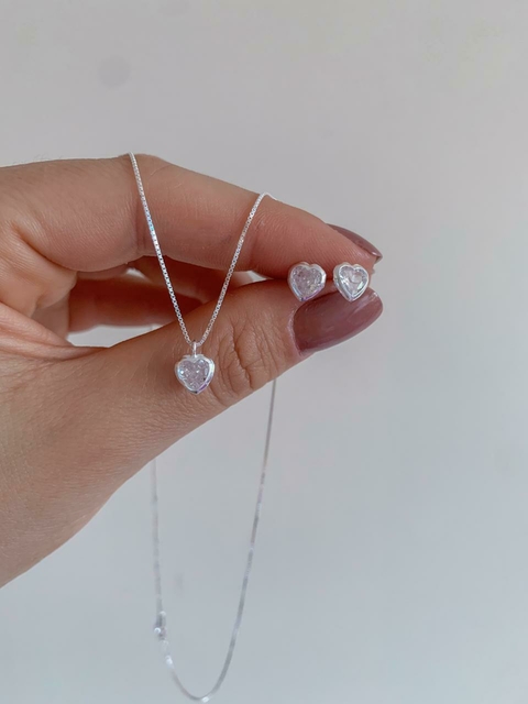 Conjunto de prata coração cristal 45cm