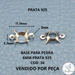 Caixa Prata 925 para Pedra Redonda 6mm Cód. 34 - comprar online