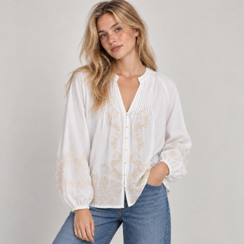 Camisa 100% Algodón Bordada
