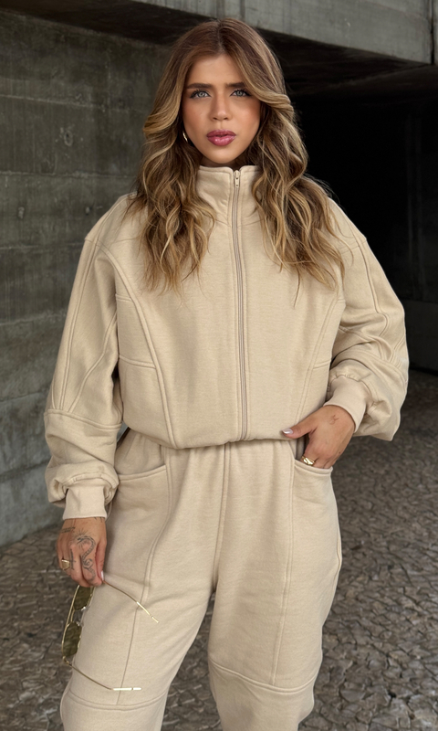 JAQUETA RECORTES BEGE - comprar online