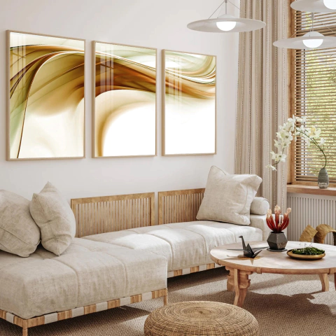 Quadro Trio Abstrato Movimento Dourado