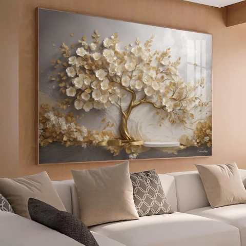 Quadro Arvore Abstrata Encantada Dourada