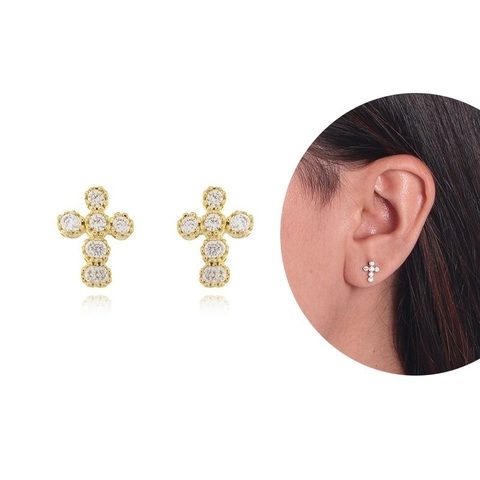 BRINCO CRUZ CRAVEJADO OURO 18K