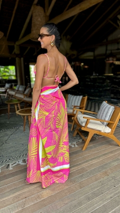 PAREÔ/CANGA - FOLHAGEM PINK NEON - Maricota moda praia 
