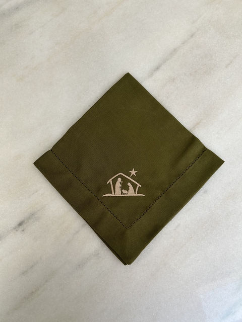 Guardanapo ponto Ajour bordado presépio.