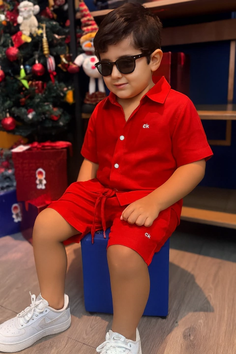 Conjunto mauricinho visco linho vermelho CK 2,4,6,8,10,12,14,16