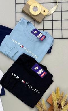 CAMISETA MANGA LONGA TOMMY ALGODÃO TAM 2 4 6 8 10 12 14 16 PRETA