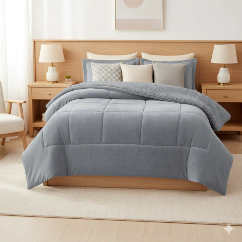 Acolchado Flannel Corderito Gris - comprar online