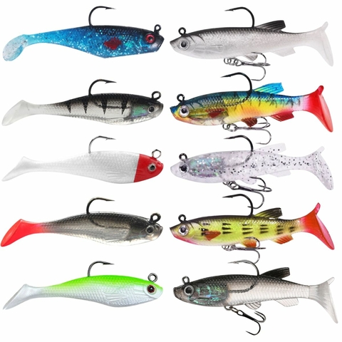 Kit 10 Iscas Artificiais soft shad silicone para tucunaré etc