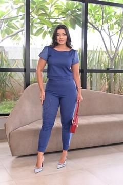 Conjunto Malha Denim Faixa Lateral - 30894
