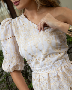 Vestido Laise Nula Manga com Peplum na Cintura - 18825 na internet