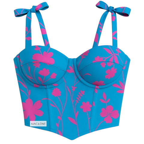 CORSET PLANTA FUCSIA CON FONDO CELESTE - comprar online
