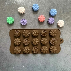 molde bombón de rosa, margarita y girasol