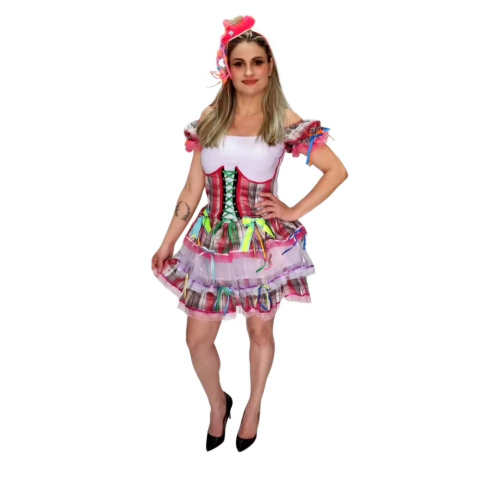 Vestido Junino Caipira Babado Luxo Adulto