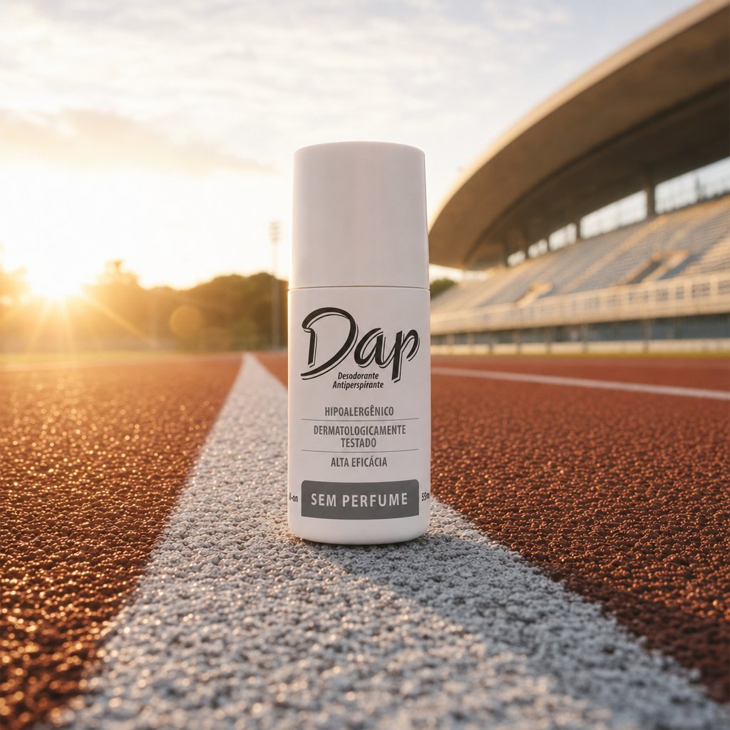 Dap roll-on sem perfume numa pista de corrida ao amanhecer