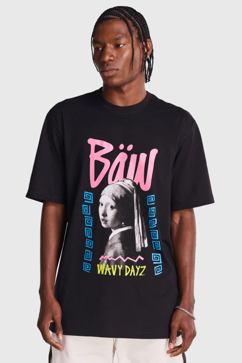 Camiseta Baw Regular Meisje Color Wavy Dayz Preta