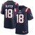 Camisa do New England Patriots com o nome Slater e número 18, em azul escuro com detalhes em vermelho e branco.